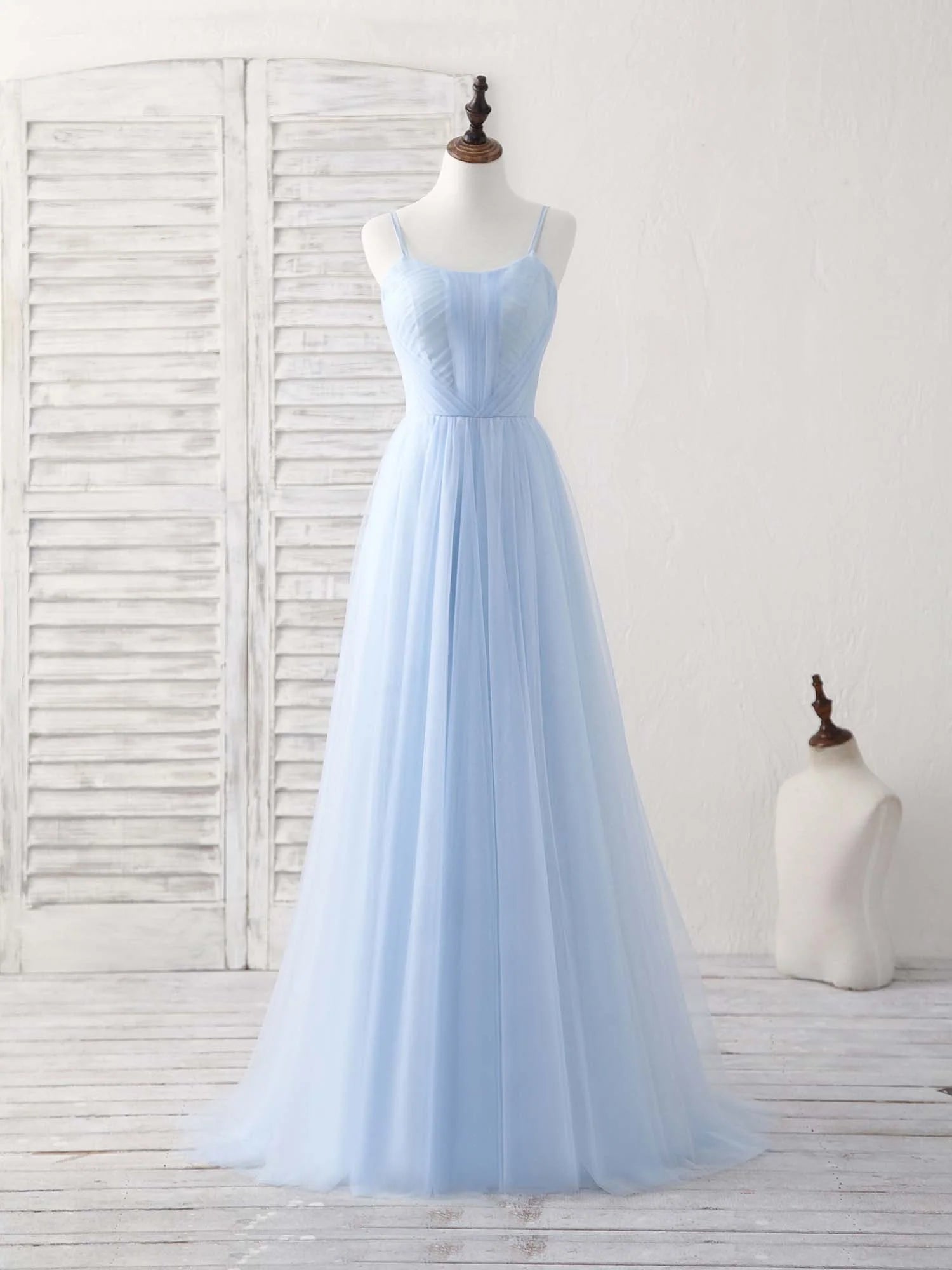 Buyishang Simple Blue Tulle Long Prom Dress Blue Bridesmaid Dress Bridesmaid dress shop